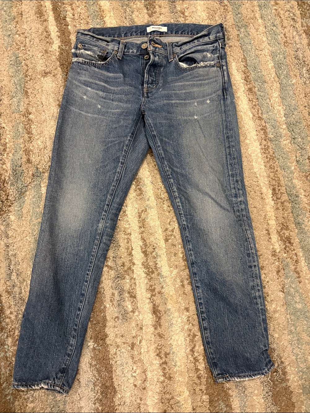 Moussy Slim Fit Distressed Jeans in Faded Blue